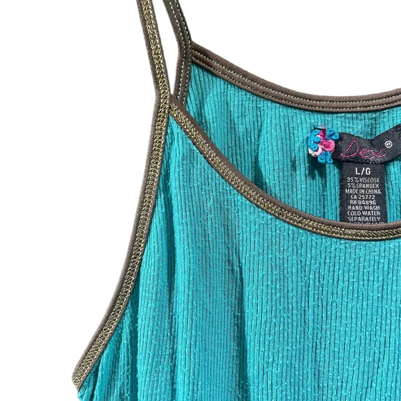 Dex spaghetti strapped Turquoise and gold top, size Large - Picture 2 of 6